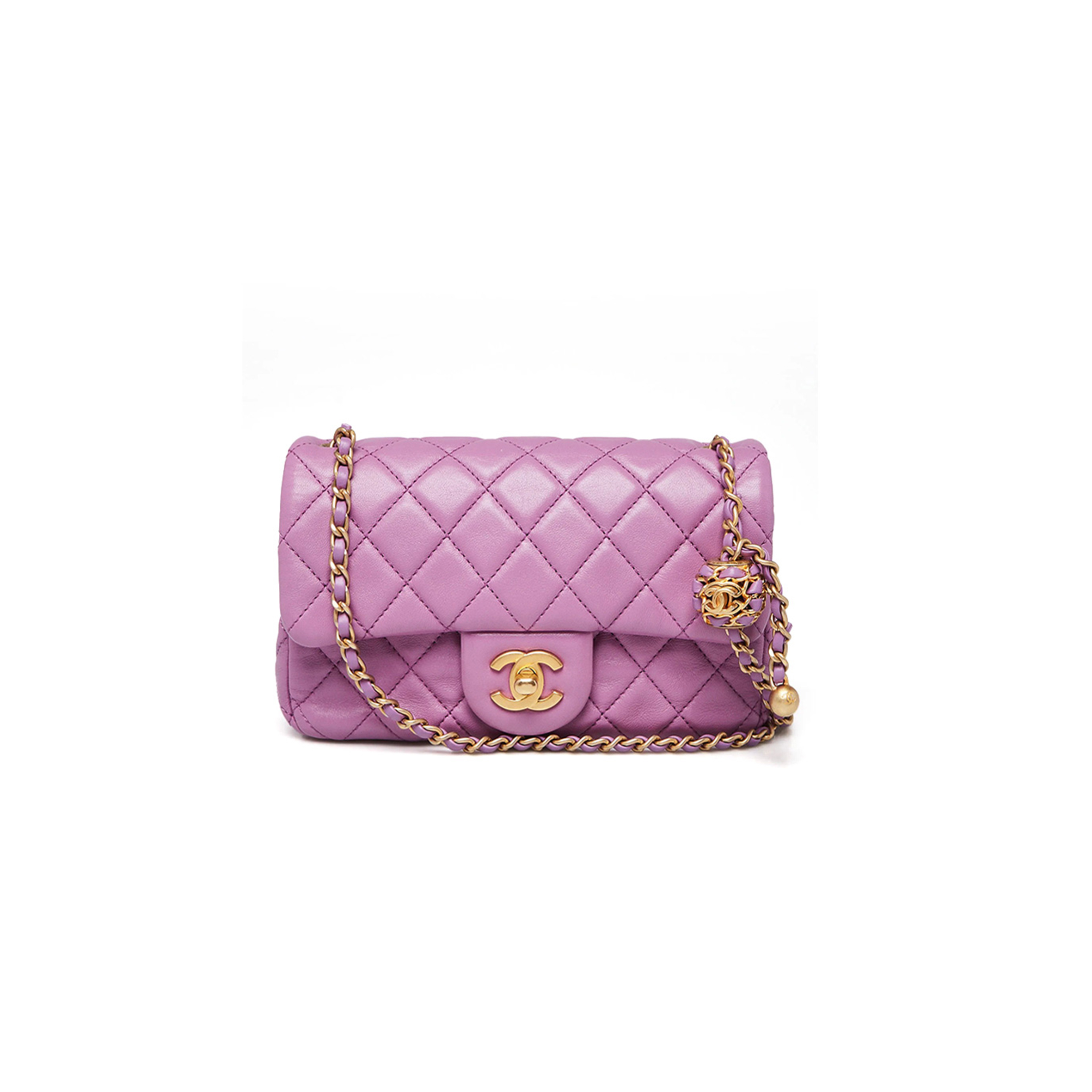 CHANEL PURPLE QUILTED LAMBSKIN LEATHER PEARL CRUSH RECTANGULAR MINI FLAP BAG AS1787 (20*13*7cm)